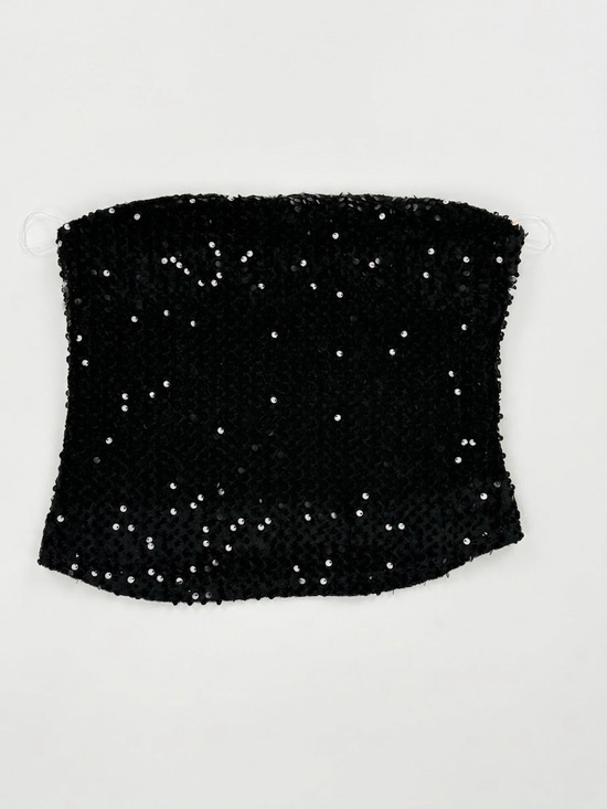 HYFVE Tops - HYFVE Black Sequin Strapless Crop Top